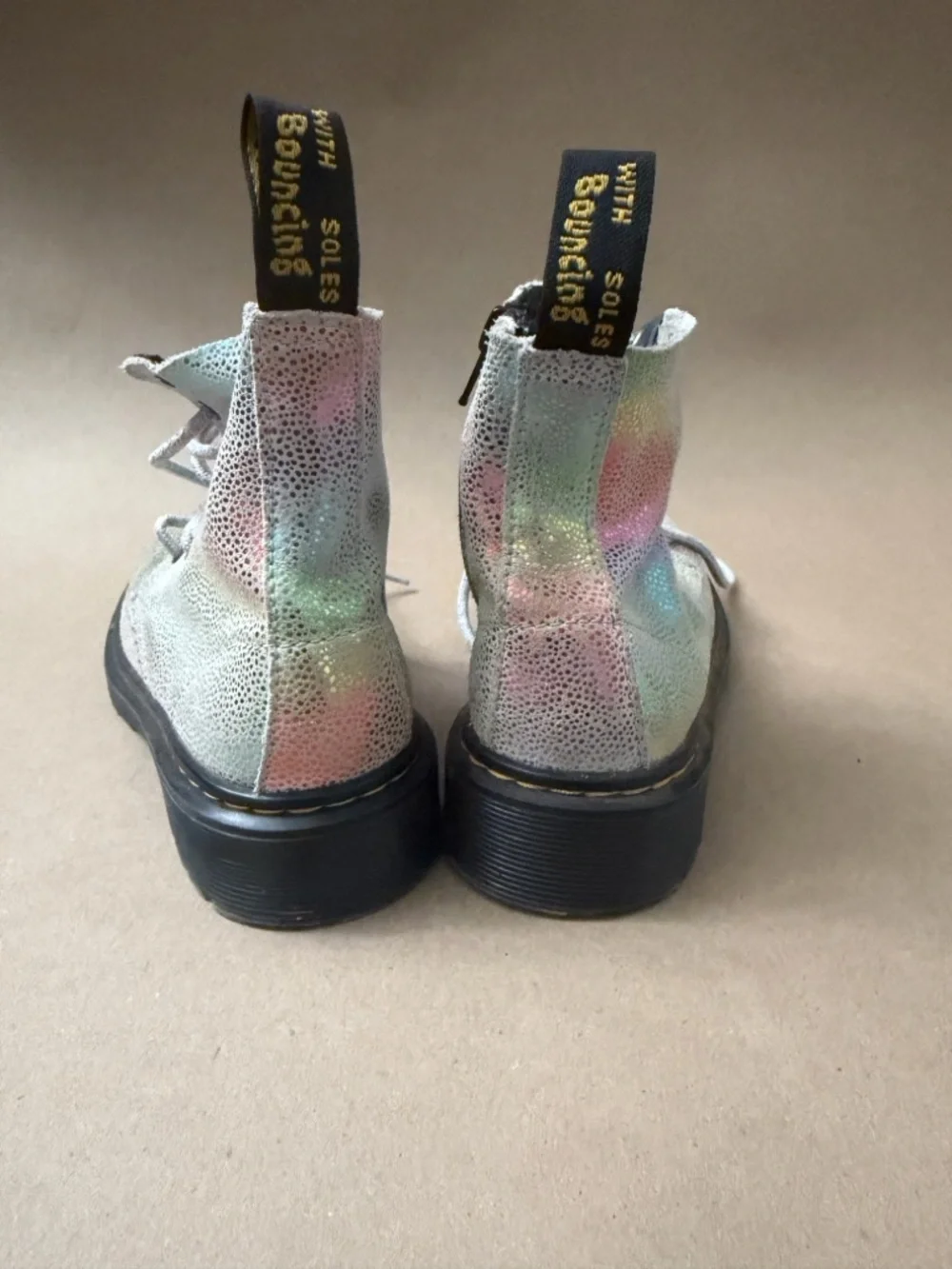 Dr.Martens Iridescent Holographic Lace-Up Boot with Yellow Stitching